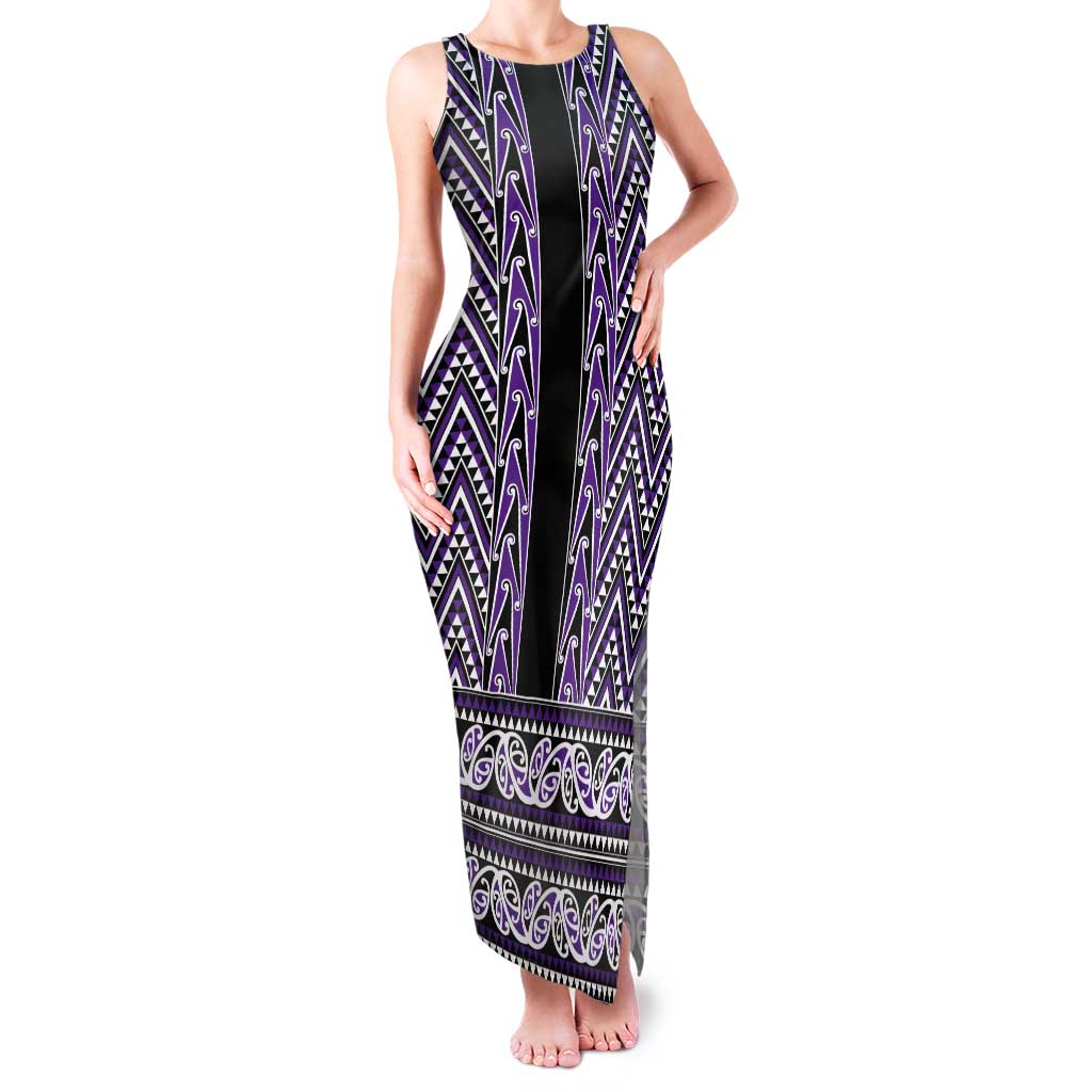 New Zealand Maori Niho Taniwha Tank Maxi Dress Waiporopo Mangopare and Puhoro Pattern
