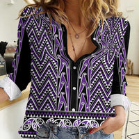 New Zealand Maori Niho Taniwha Women Casual Shirt Waiporopo Mangopare and Puhoro Pattern LT9 Female Purple - Polynesian Pride