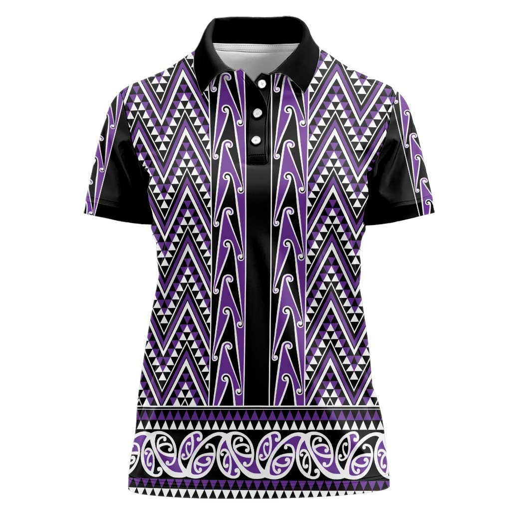 New Zealand Maori Niho Taniwha Women Polo Shirt Waiporopo Mangopare and Puhoro Pattern LT9 Female Purple - Polynesian Pride