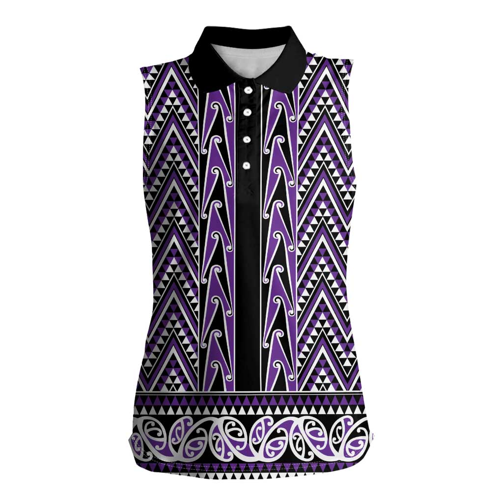 New Zealand Maori Niho Taniwha Women Sleeveless Polo Shirt Waiporopo Mangopare and Puhoro Pattern LT9 Female Purple - Polynesian Pride