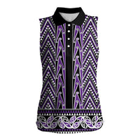 New Zealand Maori Niho Taniwha Women Sleeveless Polo Shirt Waiporopo Mangopare and Puhoro Pattern LT9 Female Purple - Polynesian Pride