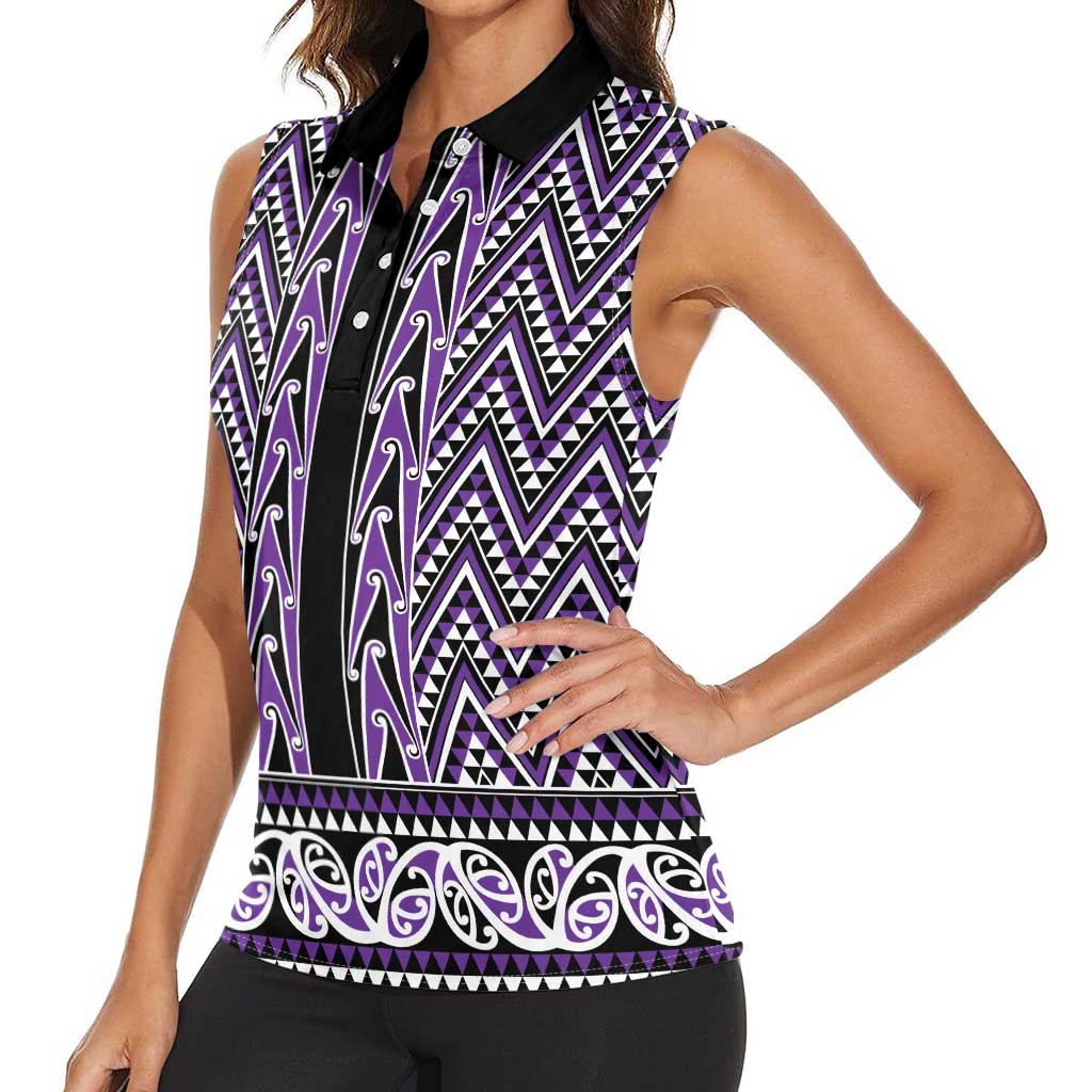 New Zealand Maori Niho Taniwha Women Sleeveless Polo Shirt Waiporopo Mangopare and Puhoro Pattern LT9 - Polynesian Pride