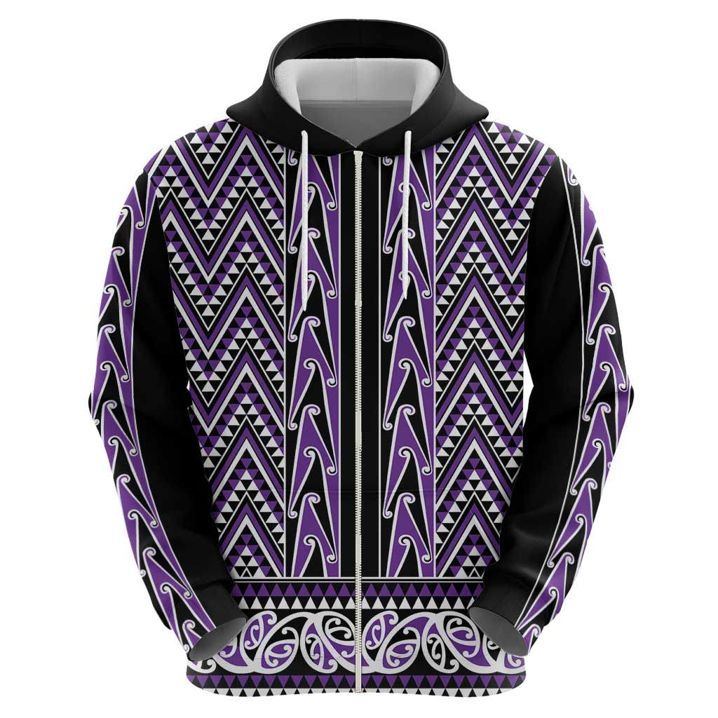 New Zealand Maori Niho Taniwha Zip Hoodie Waiporopo Mangopare and Puhoro Pattern