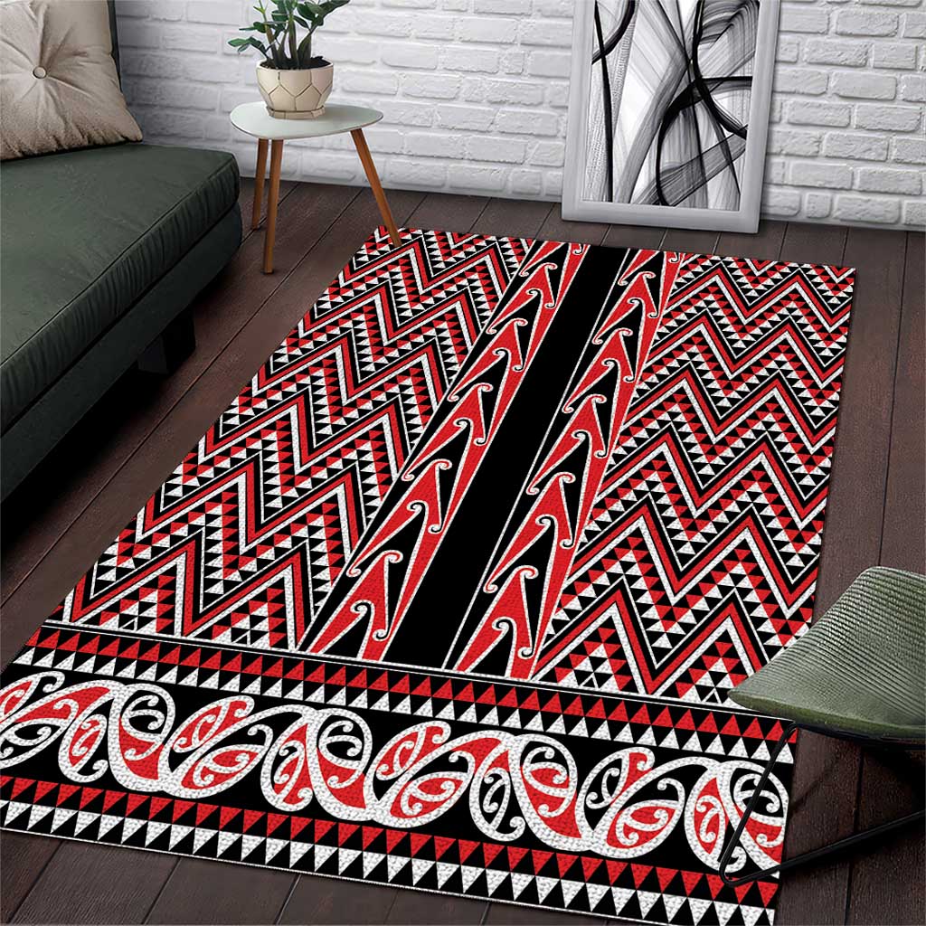 New Zealand Maori Niho Taniwha Area Rug Whero Mangopare and Puhoro Pattern LT9 Red - Polynesian Pride