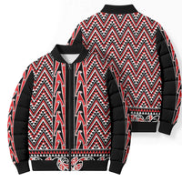New Zealand Maori Niho Taniwha Bomber Puffer Jacket Whero Mangopare and Puhoro Pattern - Polynesian Pride