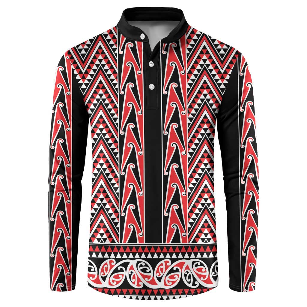 New Zealand Maori Niho Taniwha Button Sweatshirt Whero Mangopare and Puhoro Pattern LT9 Red - Polynesian Pride
