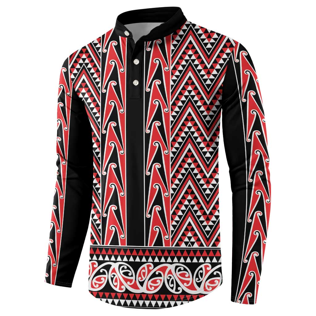 New Zealand Maori Niho Taniwha Button Sweatshirt Whero Mangopare and Puhoro Pattern