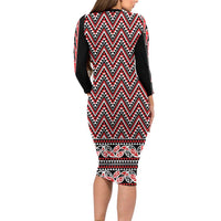 New Zealand Maori Niho Taniwha Family Matching Long Sleeve Bodycon Dress and Hawaiian Shirt Whero Mangopare and Puhoro Pattern LT9 - Polynesian Pride