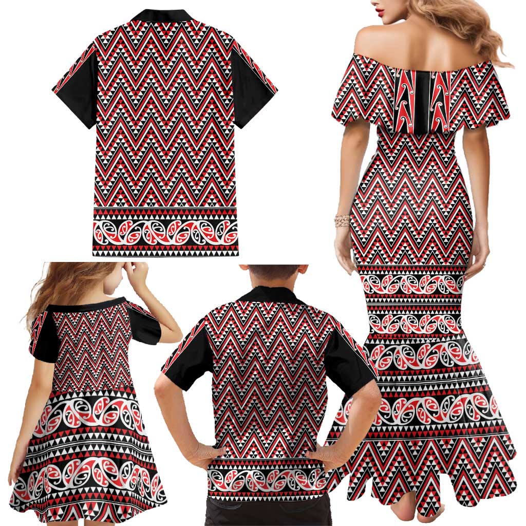 New Zealand Maori Niho Taniwha Family Matching Mermaid Dress and Hawaiian Shirt Whero Mangopare and Puhoro Pattern LT9 - Polynesian Pride
