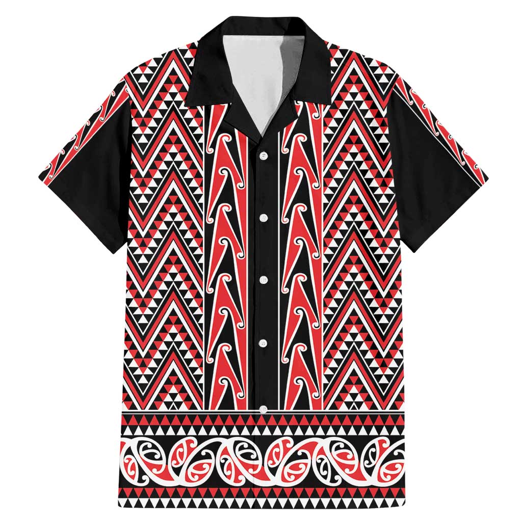 New Zealand Maori Niho Taniwha Family Matching Mermaid Dress and Hawaiian Shirt Whero Mangopare and Puhoro Pattern LT9 Dad's Shirt - Short Sleeve Red - Polynesian Pride
