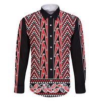 New Zealand Maori Niho Taniwha Family Matching Mermaid Dress and Hawaiian Shirt Whero Mangopare and Puhoro Pattern LT9 Dad's Shirt - Long Sleeve Red - Polynesian Pride