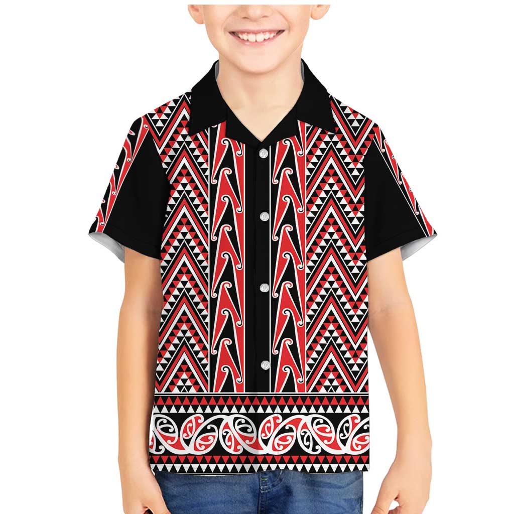 New Zealand Maori Niho Taniwha Family Matching Mermaid Dress and Hawaiian Shirt Whero Mangopare and Puhoro Pattern LT9 Son's Shirt Red - Polynesian Pride