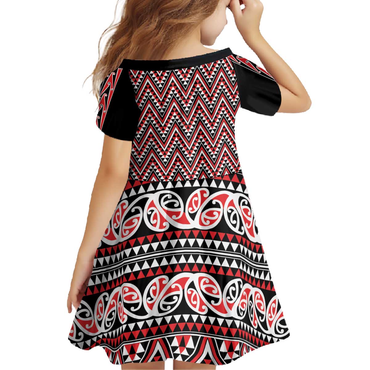 New Zealand Maori Niho Taniwha Family Matching Off The Shoulder Long Sleeve Dress and Hawaiian Shirt Whero Mangopare and Puhoro Pattern LT9 - Polynesian Pride