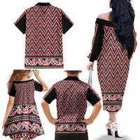 New Zealand Maori Niho Taniwha Family Matching Off The Shoulder Long Sleeve Dress and Hawaiian Shirt Whero Mangopare and Puhoro Pattern LT9 - Polynesian Pride
