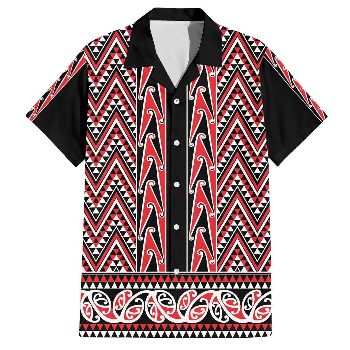 New Zealand Maori Niho Taniwha Family Matching Off The Shoulder Long Sleeve Dress and Hawaiian Shirt Whero Mangopare and Puhoro Pattern LT9 Dad's Shirt - Short Sleeve Red - Polynesian Pride