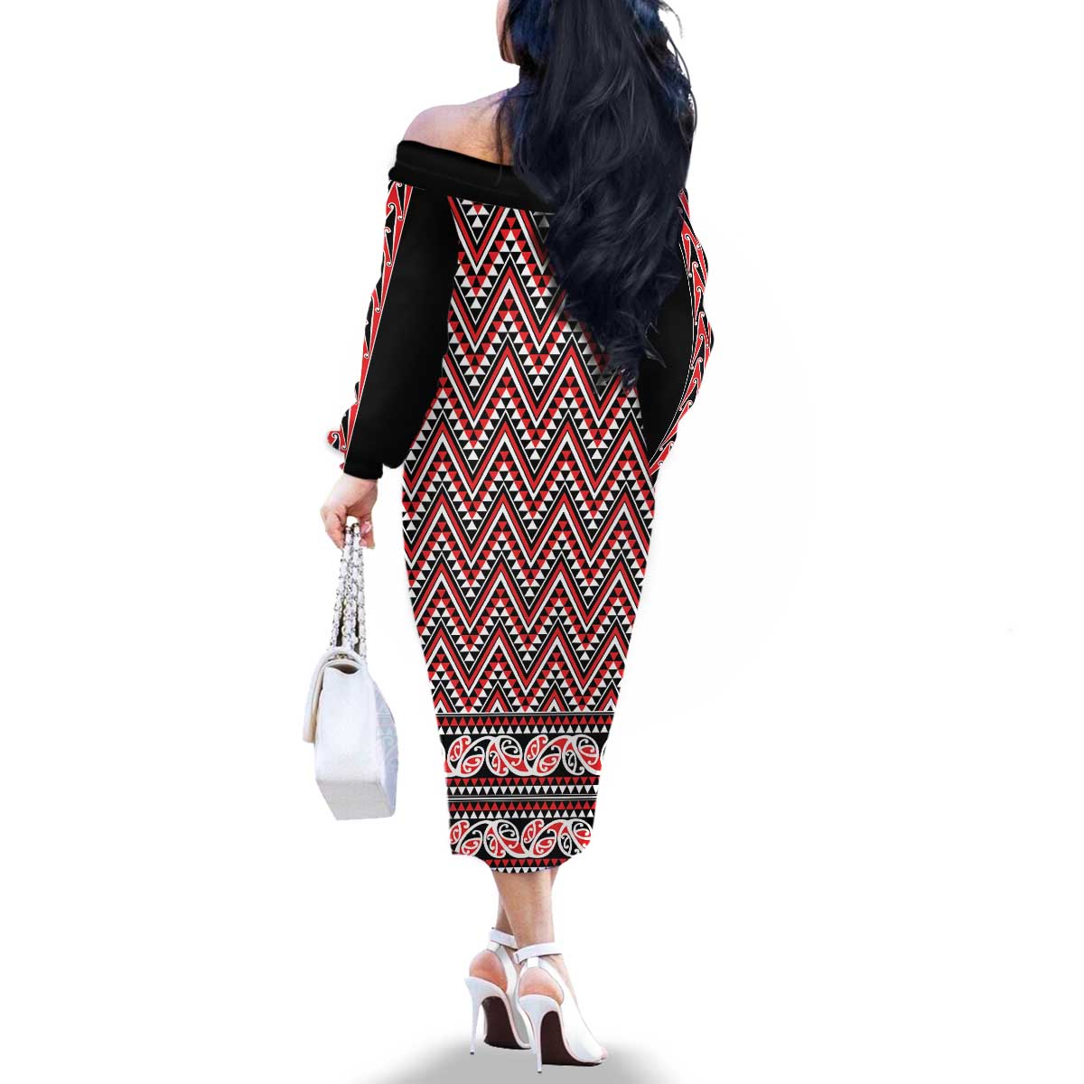 New Zealand Maori Niho Taniwha Family Matching Off The Shoulder Long Sleeve Dress and Hawaiian Shirt Whero Mangopare and Puhoro Pattern LT9 - Polynesian Pride