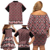 New Zealand Maori Niho Taniwha Family Matching Off Shoulder Short Dress and Hawaiian Shirt Whero Mangopare and Puhoro Pattern LT9 - Polynesian Pride
