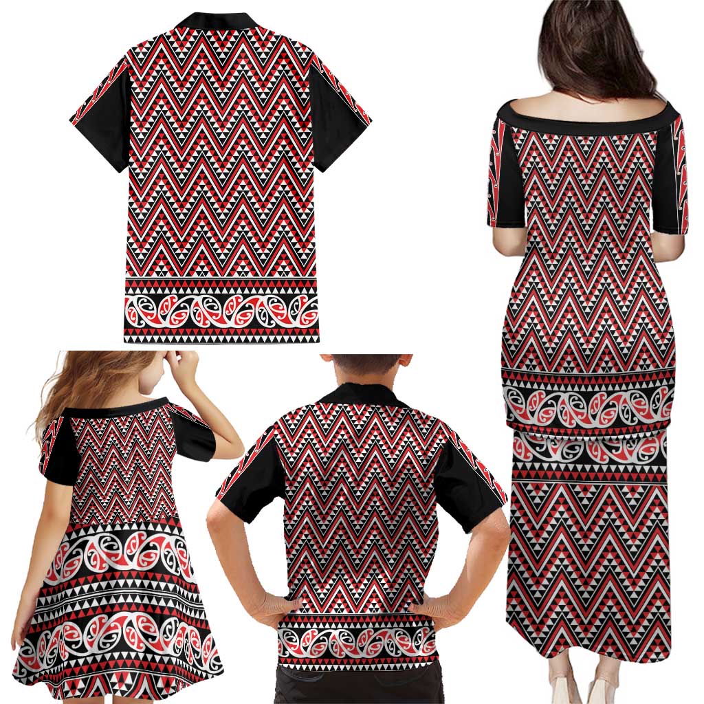 New Zealand Maori Niho Taniwha Family Matching Puletasi and Hawaiian Shirt Whero Mangopare and Puhoro Pattern LT9 - Polynesian Pride