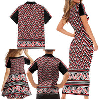 New Zealand Maori Niho Taniwha Family Matching Short Sleeve Bodycon Dress and Hawaiian Shirt Whero Mangopare and Puhoro Pattern LT9 - Polynesian Pride