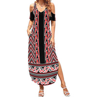 New Zealand Maori Niho Taniwha Family Matching Summer Maxi Dress and Hawaiian Shirt Whero Mangopare and Puhoro Pattern LT9 Mom's Dress Red - Polynesian Pride
