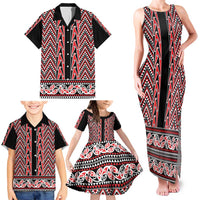 New Zealand Maori Niho Taniwha Family Matching Tank Maxi Dress and Hawaiian Shirt Whero Mangopare and Puhoro Pattern LT9 - Polynesian Pride