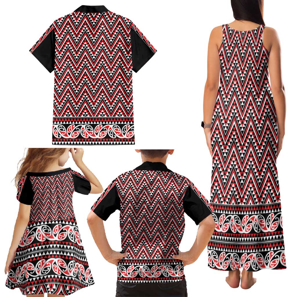 New Zealand Maori Niho Taniwha Family Matching Tank Maxi Dress and Hawaiian Shirt Whero Mangopare and Puhoro Pattern LT9 - Polynesian Pride