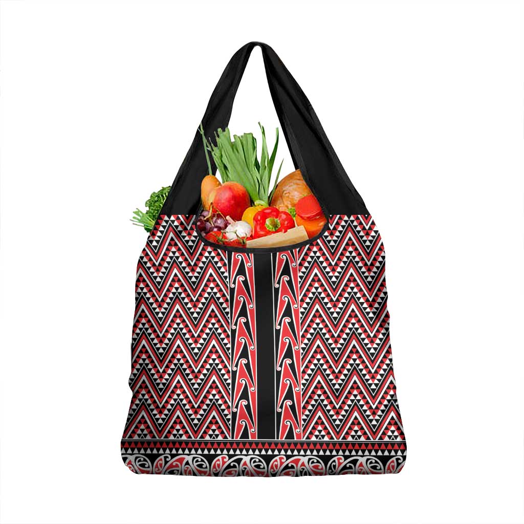 New Zealand Maori Niho Taniwha Grocery Bag Whero Mangopare and Puhoro Pattern