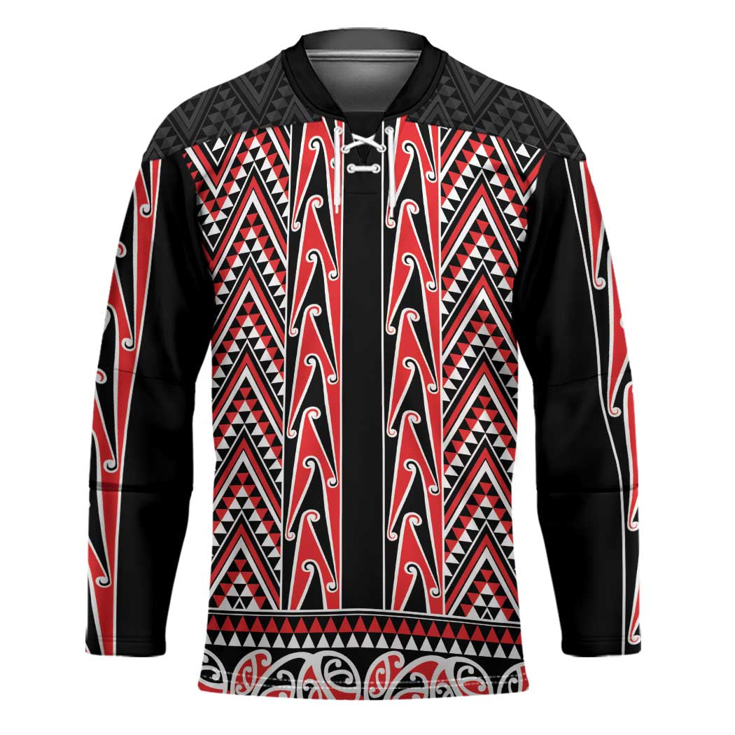 New Zealand Maori Niho Taniwha Hockey Jersey Whero Mangopare and Puhoro Pattern - Polynesian Pride