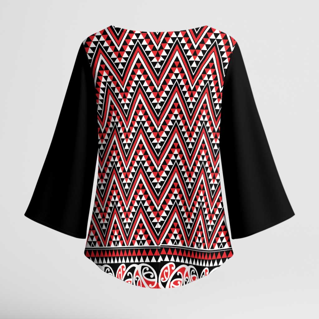 New Zealand Maori Niho Taniwha Kimono Sleeve Blouse Whero Mangopare and Puhoro Pattern - Polynesian Pride