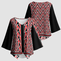 New Zealand Maori Niho Taniwha Kimono Sleeve Blouse Whero Mangopare and Puhoro Pattern - Polynesian Pride