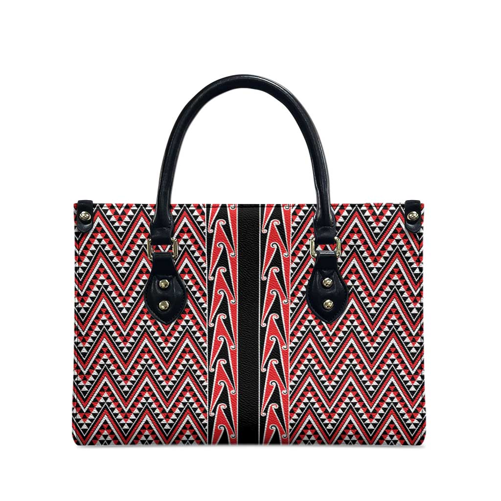 New Zealand Maori Niho Taniwha Leather Bag Whero Mangopare and Puhoro Pattern LT9 - Polynesian Pride