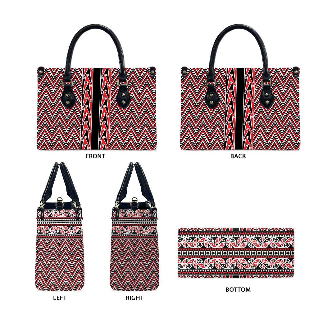 New Zealand Maori Niho Taniwha Leather Bag Whero Mangopare and Puhoro Pattern LT9 - Polynesian Pride