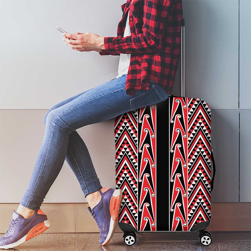 New Zealand Maori Niho Taniwha Luggage Cover Whero Mangopare and Puhoro Pattern