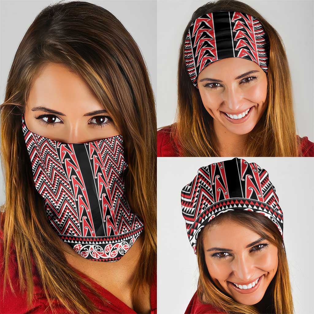 New Zealand Maori Niho Taniwha Neck Gaiter Whero Mangopare and Puhoro Pattern - Polynesian Pride