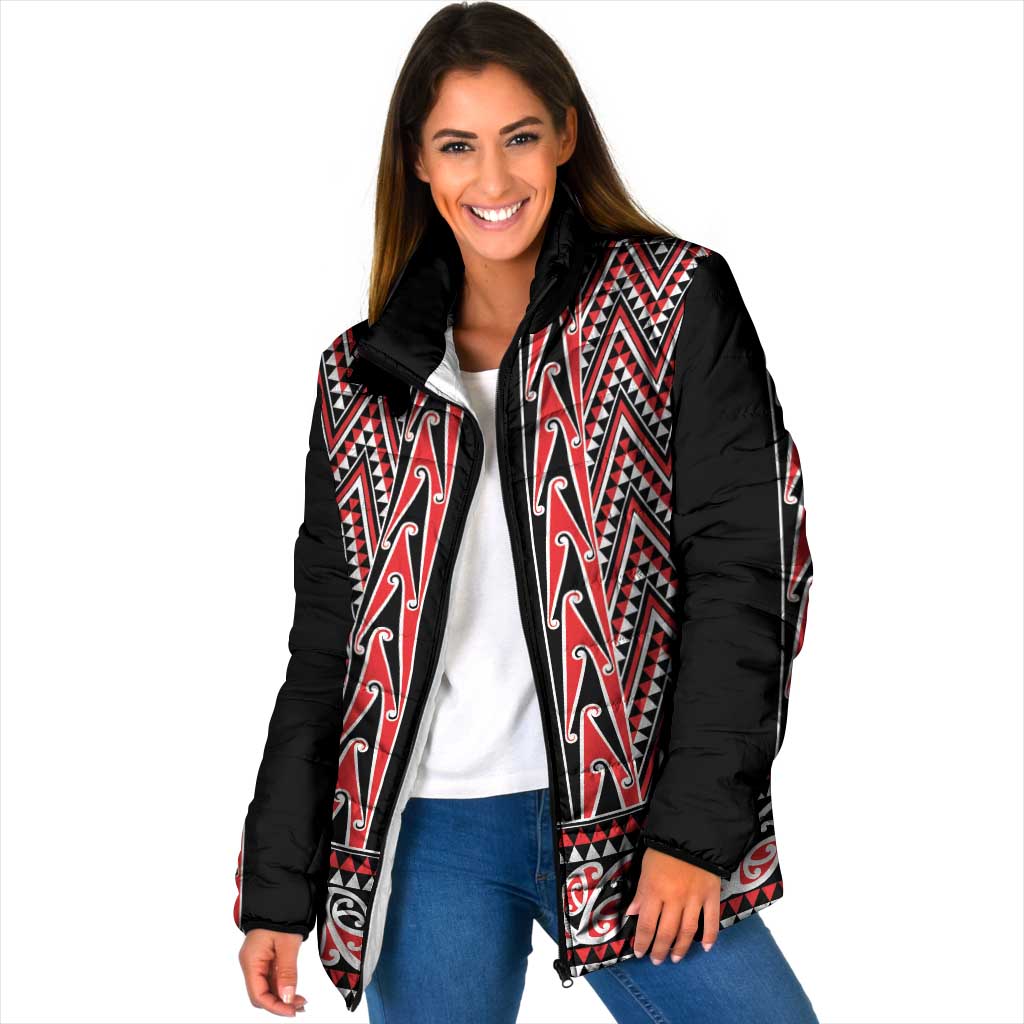 New Zealand Maori Niho Taniwha Padded Jacket Whero Mangopare and Puhoro Pattern - Polynesian Pride
