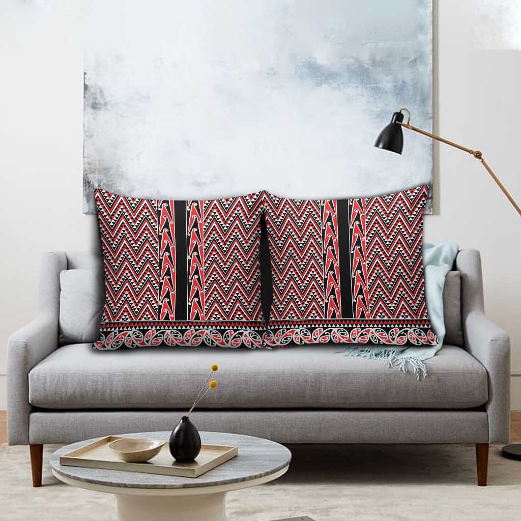 New Zealand Maori Niho Taniwha Pillow Cover Whero Mangopare and Puhoro Pattern - Polynesian Pride
