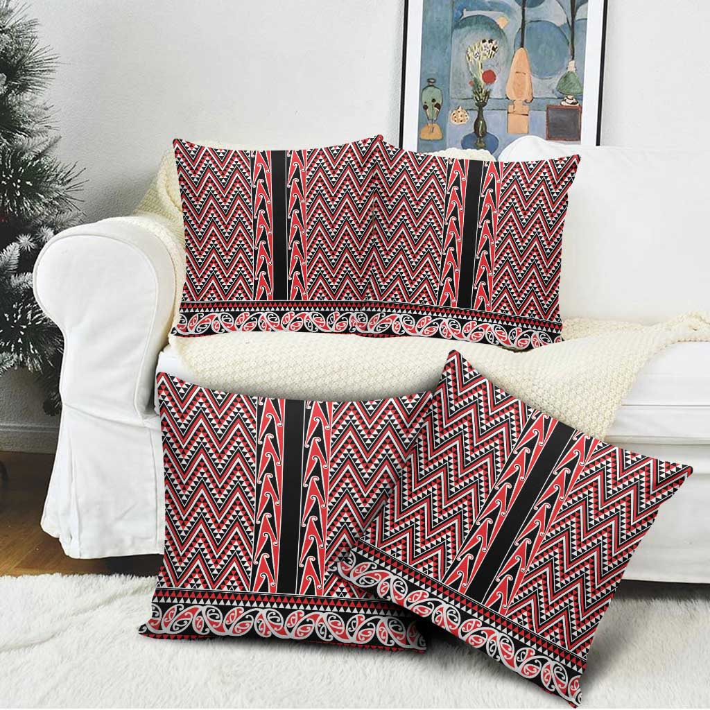 New Zealand Maori Niho Taniwha Pillow Cover Whero Mangopare and Puhoro Pattern - Polynesian Pride