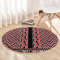 New Zealand Maori Niho Taniwha Round Carpet Whero Mangopare and Puhoro Pattern