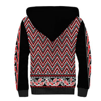 New Zealand Maori Niho Taniwha Sherpa Hoodie Whero Mangopare and Puhoro Pattern