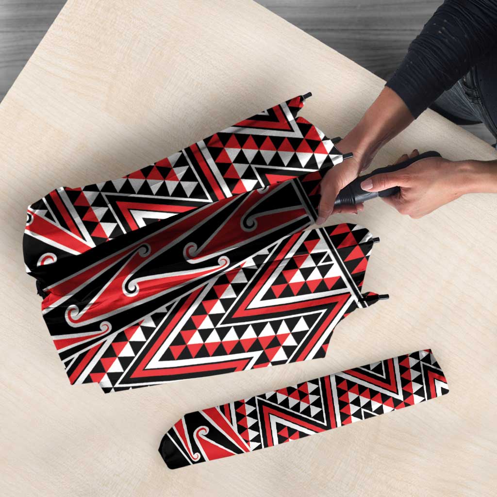 New Zealand Maori Niho Taniwha Umbrella Whero Mangopare and Puhoro Pattern LT9 - Polynesian Pride