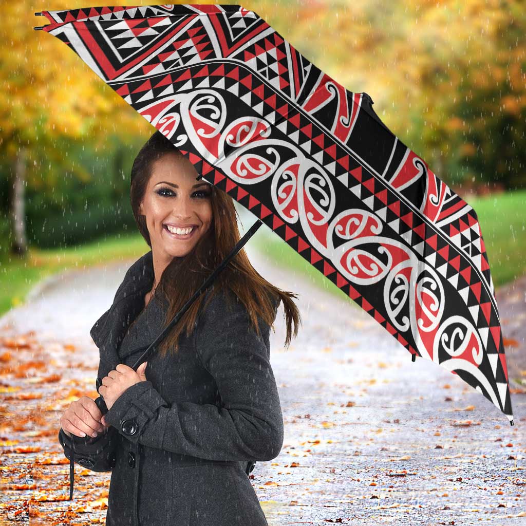 New Zealand Maori Niho Taniwha Umbrella Whero Mangopare and Puhoro Pattern LT9 - Polynesian Pride