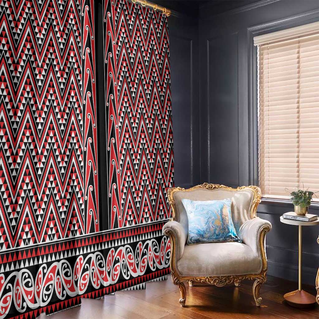 New Zealand Maori Niho Taniwha Window Curtain Whero Mangopare and Puhoro Pattern LT9 - Polynesian Pride