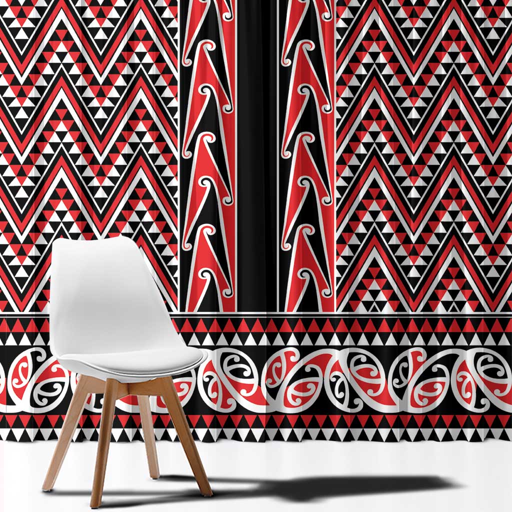 New Zealand Maori Niho Taniwha Window Curtain Whero Mangopare and Puhoro Pattern LT9 - Polynesian Pride