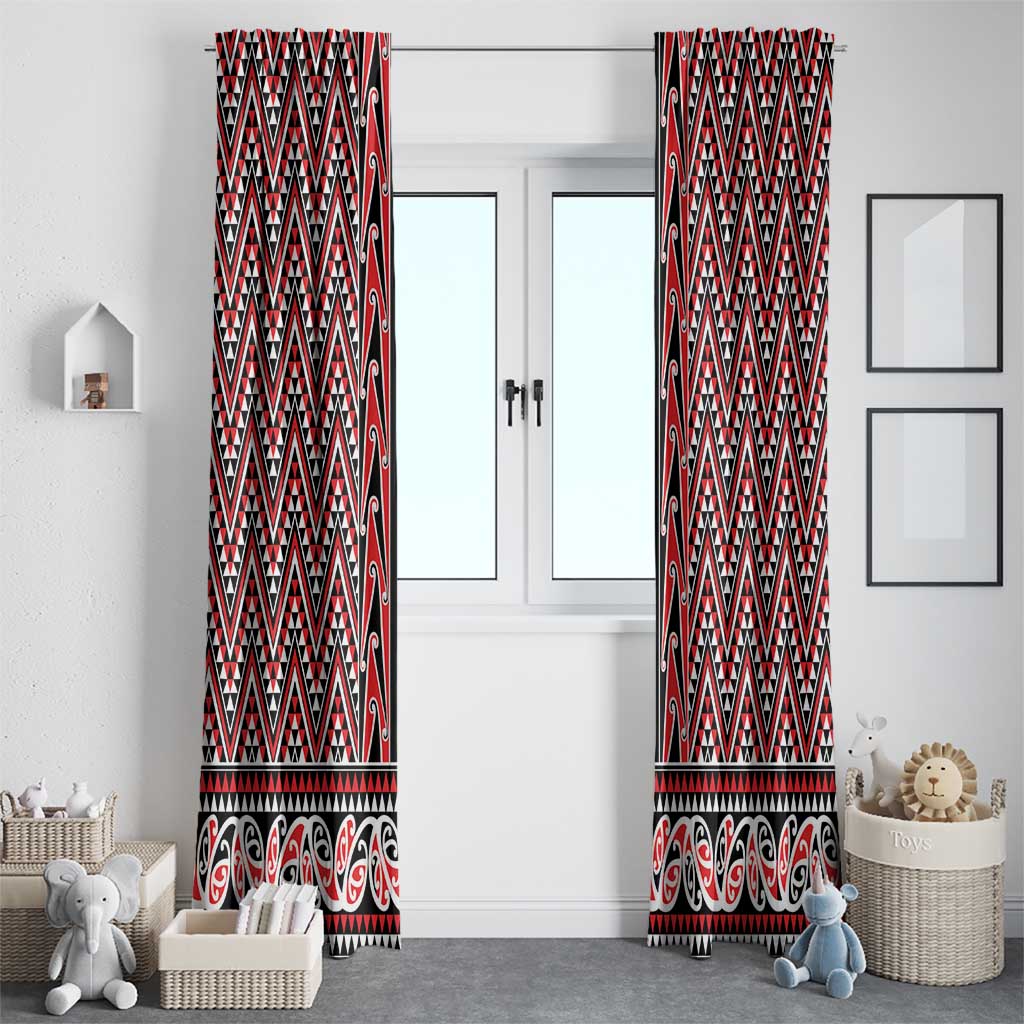 New Zealand Maori Niho Taniwha Window Curtain Whero Mangopare and Puhoro Pattern LT9 - Polynesian Pride
