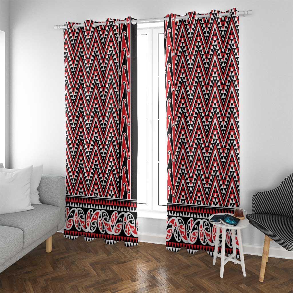 New Zealand Maori Niho Taniwha Window Curtain Whero Mangopare and Puhoro Pattern LT9 With Grommets Red - Polynesian Pride