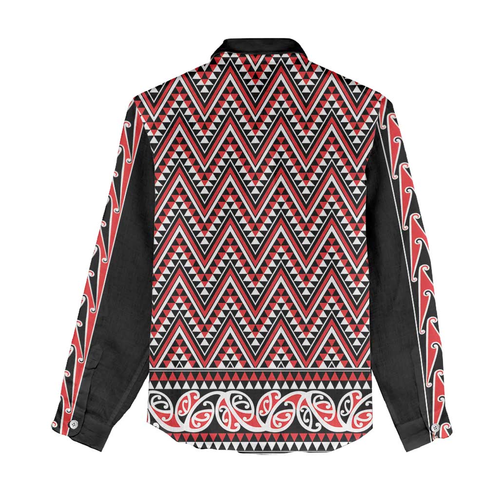 New Zealand Maori Niho Taniwha Women Casual Shirt Whero Mangopare and Puhoro Pattern