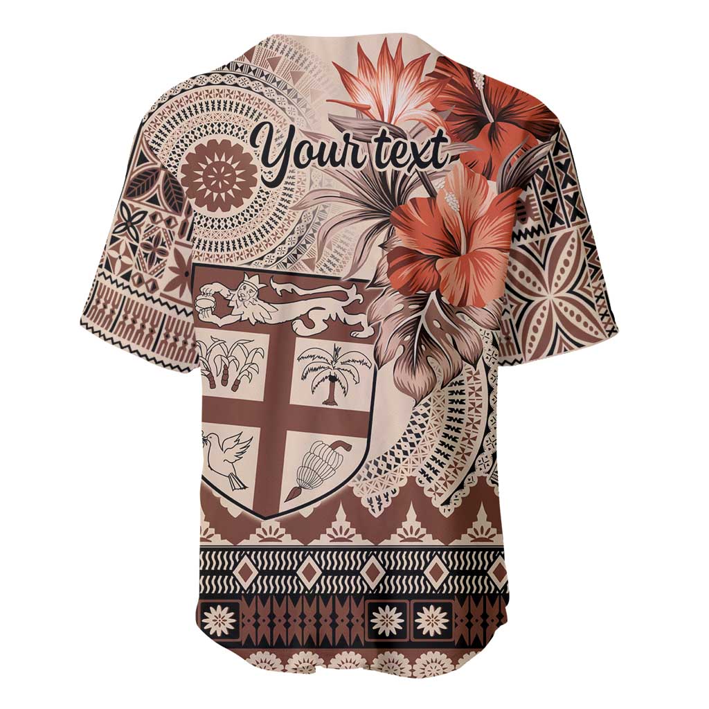 Vintage Bula Fiji Personalised Baseball Jersey Beige Hibiscus Tapa Pattern