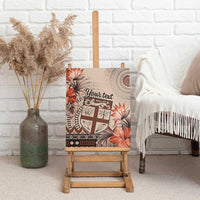 Vintage Bula Fiji Personalised Canvas Wall Art Beige Hibiscus Tapa Pattern