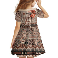 Vintage Bula Fiji Personalised Family Matching Long Sleeve Bodycon Dress and Hawaiian Shirt Beige Hibiscus Tapa Pattern LT9 - Polynesian Pride