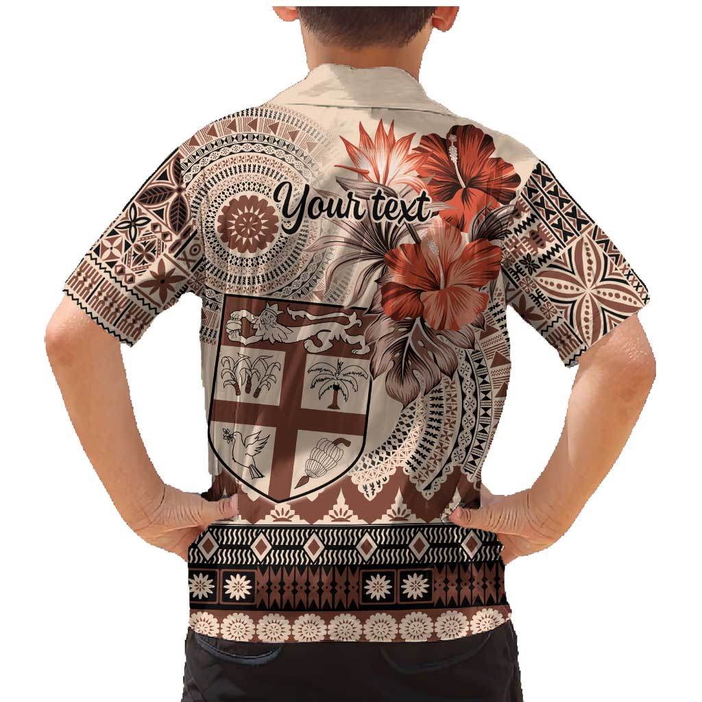 Vintage Bula Fiji Personalised Family Matching Mermaid Dress and Hawaiian Shirt Beige Hibiscus Tapa Pattern LT9 - Polynesian Pride